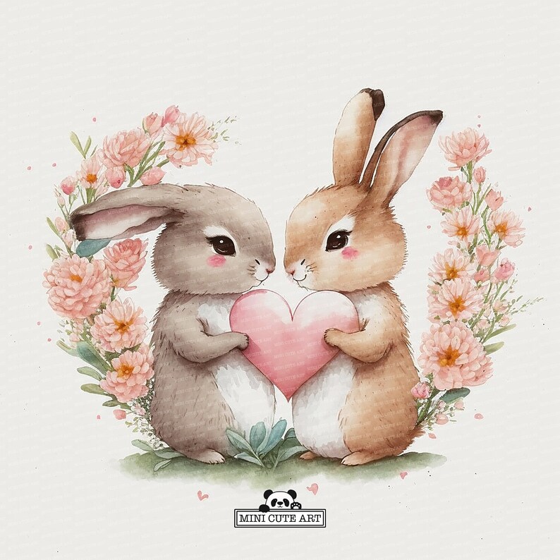 Animal Love Clipart Set Cute Pictures for Valentine's Day Etsy