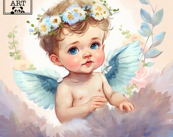 Watercolor baby Angel JPG , sweet angel watercolor clip art, angel clip art, watercolor animals clip art, cute watercolor animals JPG