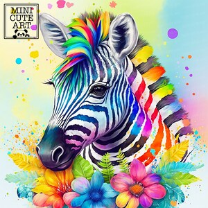 Rainbow Zebra Watercolor Zoo Animal Art Print
