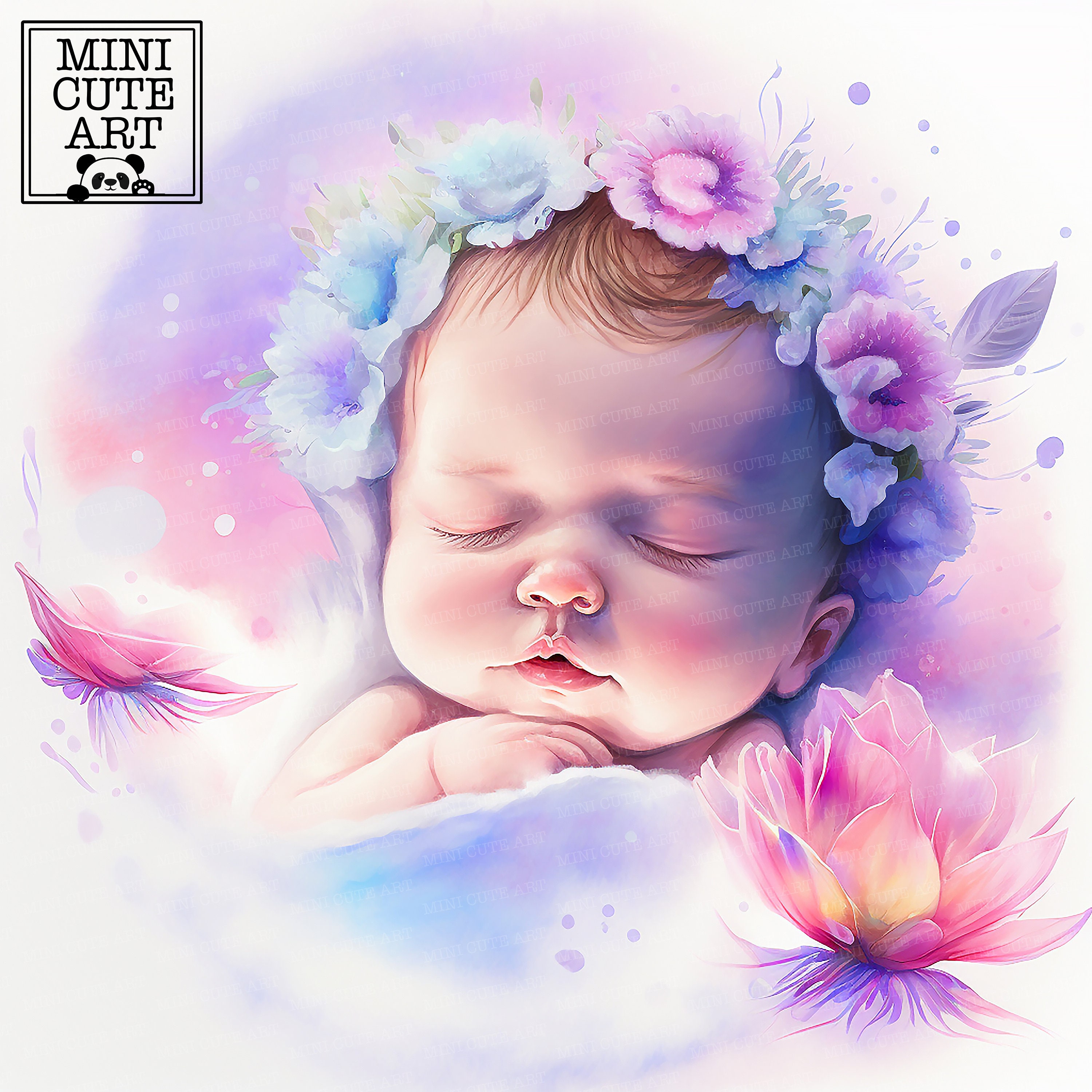 Watercolor Newborn Baby JPG Sleeping Baby Watercolor Clip Art