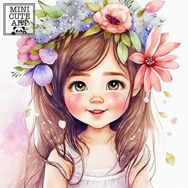 Watercolor cute baby portrait girl, fairy clip art, children fairy girl, cute baby portrait clip art, cute child  illustration