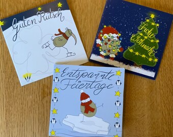 Square Christmas cards + New Year's Eve card in a set of 3