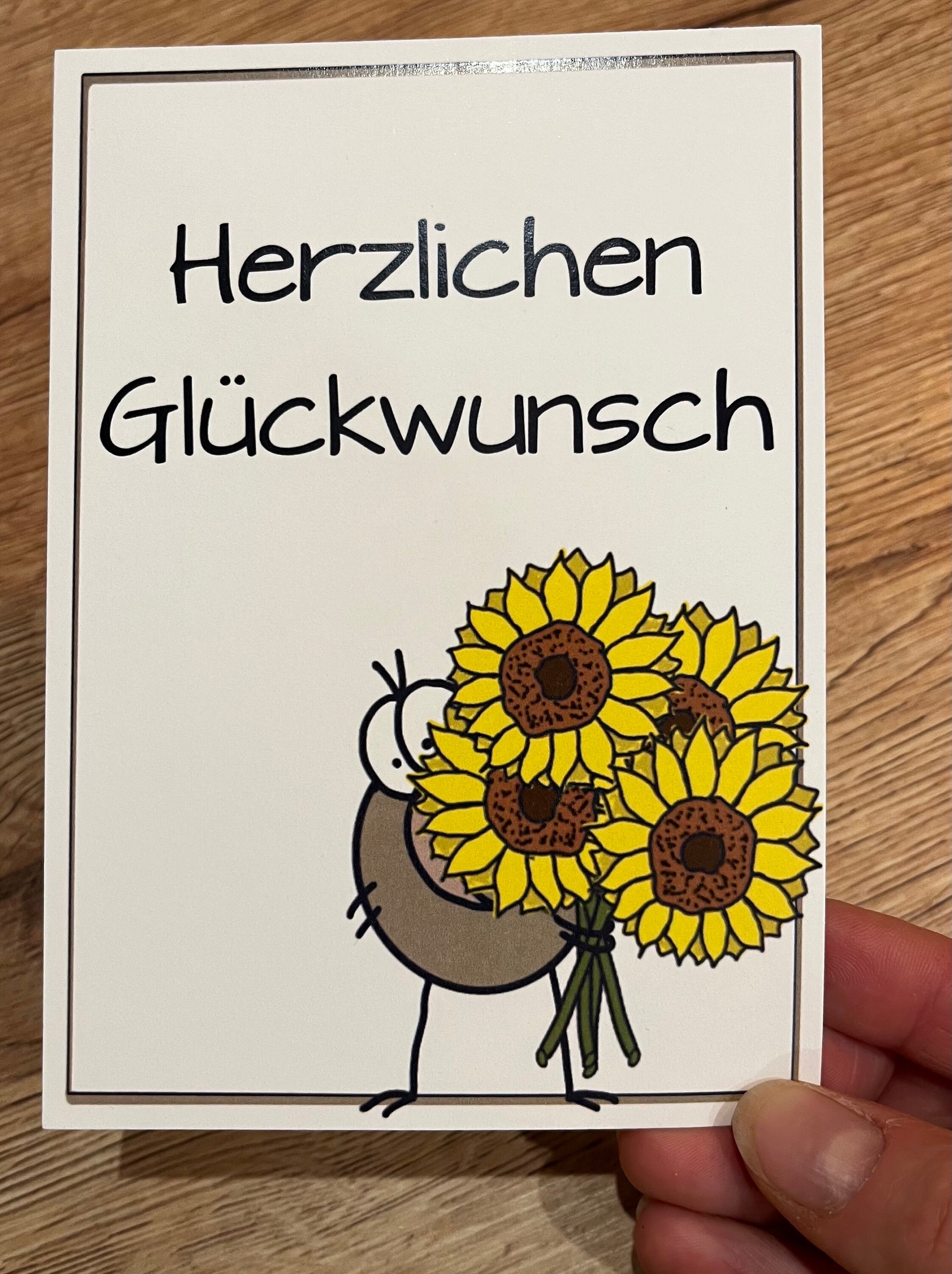 Postcard kiwi with sunflowers - congratulations