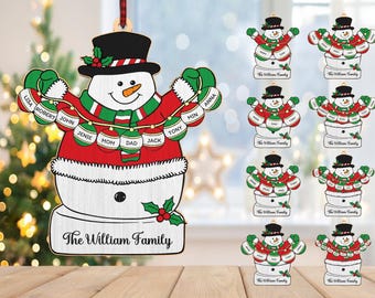 Personalized Holly Jolly Snowman Family Ornament svg, Custom Family Name, Christmas Snowman Ornament svg,Christmas Gifts,Laser Cut Glowforge