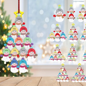 Ornamento albero genealogico pupazzo di neve di Natale personalizzato svg, ornamento albero pupazzo di neve svg, pupazzo di neve svg, Natale svg, taglio laser Glowforge, digitale