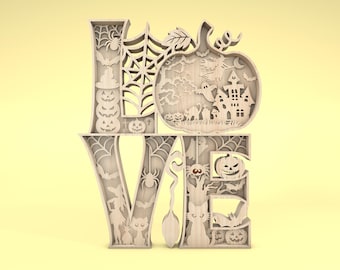 Multilayer Love Halloween Scene Art svg, Halloween scene svg, Haunted House svg,Pumpkin svg, 7 layer art piece,Laser Cut Glowforge,Digital