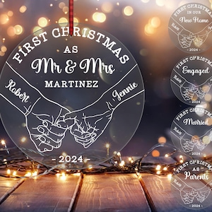 Personalisiertes erstes Weihnachten als Mr & Mrs Paar Händchen haltend Ornament svg, Weihnachtspaar Ornament svg, Weihnachtsgeschenke, Laser Cut Glowforge