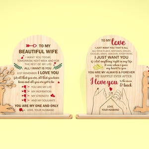 Letrero de corazón de pareja romántica personalizado svg, letrero de mensaje amoroso del esposo svg, regalo para esposa, regalo de aniversario svg, Glowforge cortado con láser