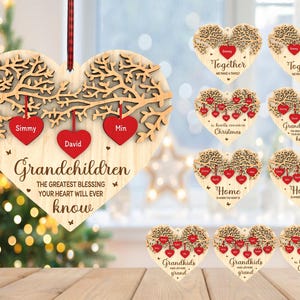 Décoration personnalisée pour petits-enfants, la plus grande bénédiction que votre coeur connaîtra jamais, décoration d'arbre de branche de Noël, découpe laser Glowforge