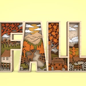 Multilayer FALL Layered SVG, Herbst Wort Kunst Laser geschnitten Datei, Herbst Landschaft SVG, 8-Schicht Kunststück, Laser Cut Glowforge, digitale Datei