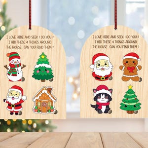 Quebra-cabeça de esconde-esconde de madeira de Papai Noel e boneco de neve de Natal svg, quebra-cabeça para crianças, arquivo de quebra-cabeça infantil, kits de artesanato faça você mesmo, corte a laser Glowforge