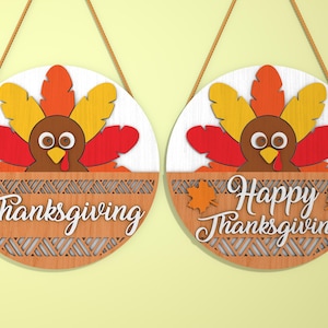 Happy Thanksgiving Door Sign SVG, Fall - Thanksgiving sign SVG, Turkey Door Hanger svg, Thanksgiving decor svg, Laser Cut Glowforge