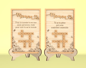 Personalized Mothers Day Crossword Scrabble Sign svg, Gift for Mom, Floral Maman Sign svg, Mothers Day Gift svg, Laser Cut Glowforge