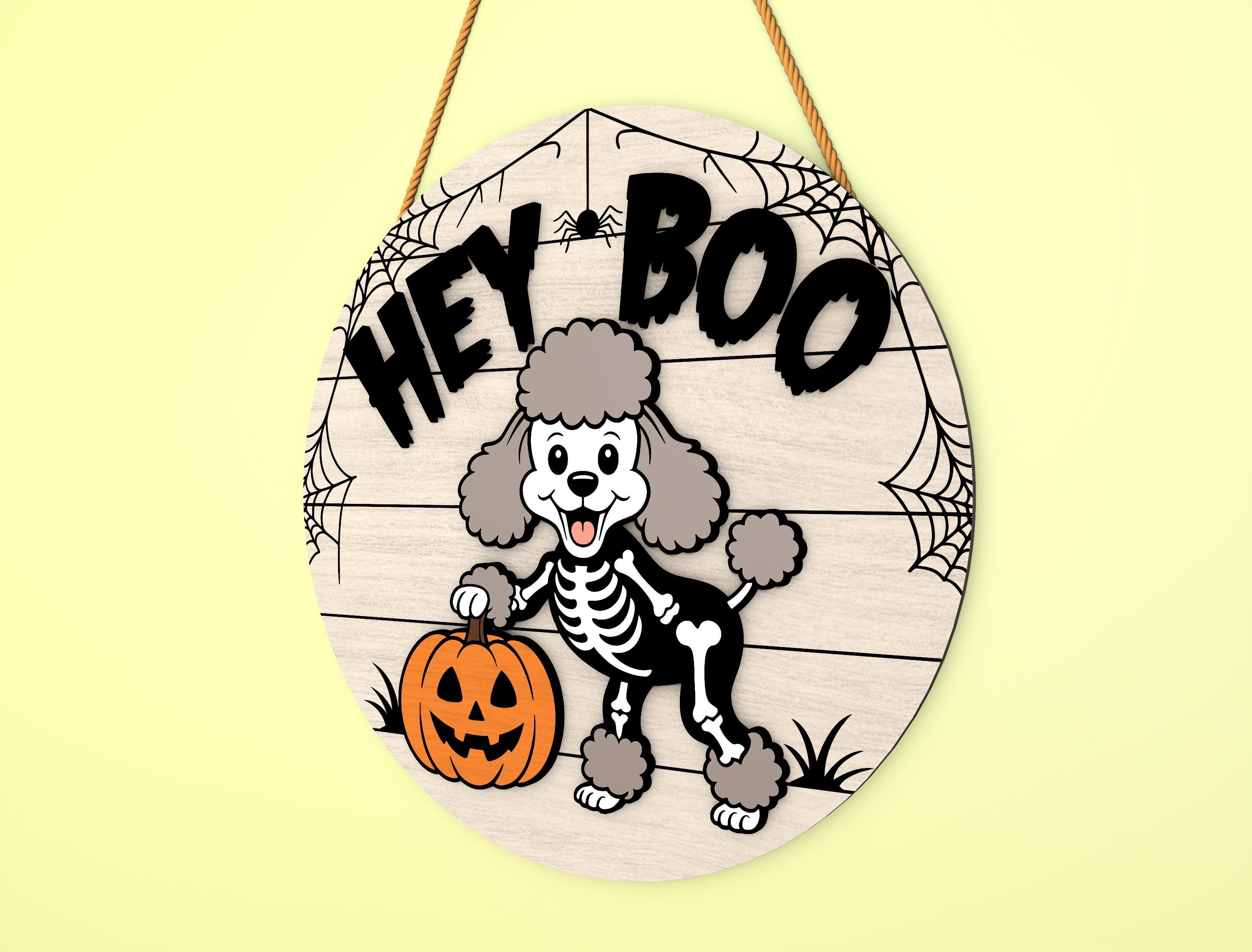 Hey Boo Skeleton Hey Boo Skeleton Dog Door Hanger SVG, Halloween Corgi & Poodle Door ...