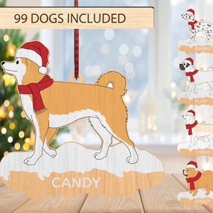 Ornamento di Natale personalizzato per cani in formato svg, ornamento di razza di cane con cappello di Babbo Natale in formato svg, regalo di Natale in formato svg, taglio laser Glowforge, digitale