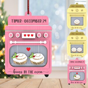 Gepersonaliseerde broodje in de oven zwangerschap aankondiging ornament svg, baby aankondiging ornament svg, kerstcadeau svg, lasergesneden Glowforge