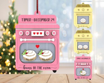 Adorno SVG personalizado para anunciar el embarazo "Un bollito en el horno", Adorno SVG para anunciar el nacimiento del bebé, Regalo de Navidad SVG, Corte láser Glowforge