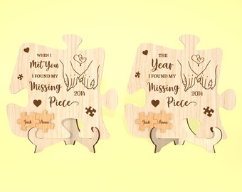 Letrero de rompecabezas personalizado con la palabra "Encontré la pieza que faltaba", svg, adorno de pareja, svg para el día de San Valentín, svg de regalo de aniversario, Glowforge cortado con láser