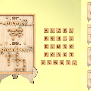 Letrero de crucigrama de Scrabble personalizado para mamá y abuela, regalo para mamá, letrero de abuela, regalo para el día de la madre, Glowforge cortado con láser