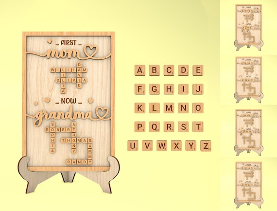Personalized First Mom Now Grandma Crossword Scrabble Sign svg, Gift for Mom, Grandma Sign svg, Mothers Day Gift svg, Laser Cut Glowforge