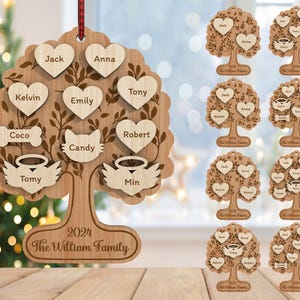 Ornamento personalizzato per albero di Natale in formato svg, ornamento per albero genealogico in formato svg, nomi di famiglia in formato svg, Natale in formato svg, taglio laser Glowforge, digitale