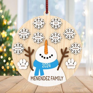 Gepersonaliseerde sneeuwpop familie ornament svg, aangepaste familienaam, kerstsneeuwpop ornament svg, kerstcadeau svg, lasergesneden Glowforge, digitaal