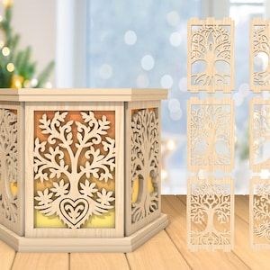 Portacandele Albero della Vita 3D File tagliato al laser, Lampada Albero della Vita svg, Foglia d'albero svg, Lanterna a candela Albero della Vita svg, Taglio laser Glowforge