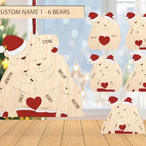 Personalisierte Weihnachtsbärenfamilie Ornament svg, Bärenfamilie Puzzleteile svg, Weihnachtsverzierung svg, Weihnachtsgeschenk svg, Laser Cut Glowforge