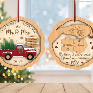 Personalisiertes erstes Weihnachten verheiratet Ornament svg, Weihnachtspaar svg, Missing Piece Ornament svg, Weihnachtsgeschenke svg, Laser Cut Glowforge