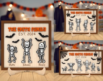 Gepersonaliseerde Halloween skelet familie teken SVG, aangepast skelet SVG, skelet familie SVG, Halloween teken svg, lasergesneden Glowforge