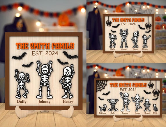 Personalized Halloween Skeleton Family Sign SVG, Custom skeleton SVG, Skeleton Family SVG,Halloween Sign svg,Laser Cut Glowforge
