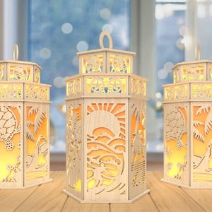 File di taglio laser lanterna sottomarina 3D, lanterna scena sottomarina svg, animali marini svg, lanterna candela da spiaggia svg, taglio laser Glowforge