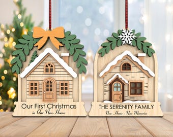 Personalized First Christmas In Our New House Ornament svg, Christmas House Ornament svg, Anniversary Gift svg, Laser Cut Glowforge