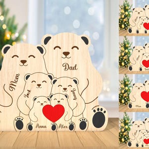 Svg personnalisé de pièces de puzzle de famille d'ours, svg de famille d'ours, ensemble 0-4 bébés, cadeau pour la famille, Glowforge découpé au laser, svg de cadeau de Noël