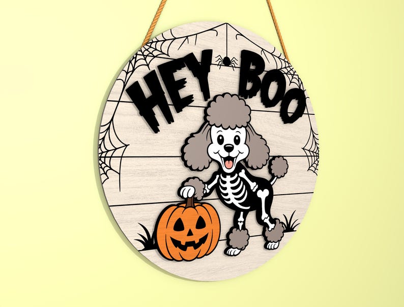 Hey Boo Skeleton Hey Boo Skeleton Dog Door Hanger SVG, Halloween Corgi & Poodle Door ...