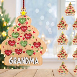 Petit ornement en coeur de grand-mère personnalisé, svg ornement d'arbre généalogique, coeur de Noël svg, svg de Noël, découpé au laser Glowforge