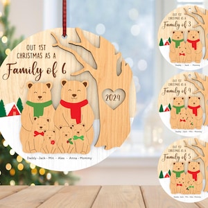 Ornamento personalizzato per il primo Natale in famiglia di tre persone in formato svg, ornamento per la famiglia di orsi di Natale in formato svg, regali di Natale in formato svg, taglio laser Glowforge