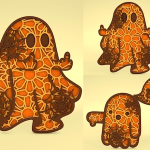 3D-mandala Halloween Ghost svg, meerlaagse grappige geest svg, Mandala Halloween svg, Cricut-bestanden, 3D-papier gesneden svg, lasergesneden Glowforge, digitaal