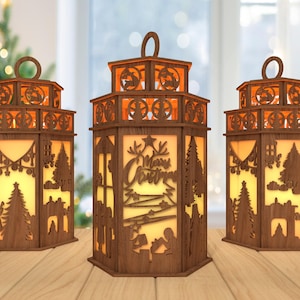 3D Christmas Lantern Laser Cut File,Christmas Scene lantern svg, Merry Christmas svg, Christmas Candle lantern svg, Laser Cut Glowforge