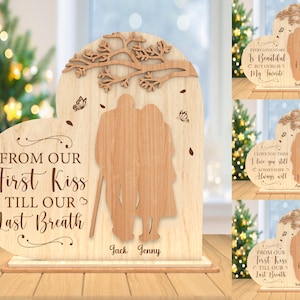 Personalizzato dal nostro primo bacio fino al nostro ultimo respiro Cuore segno svg, Ornamento coppia anziana svg, Regalo anniversario svg, Laser Cut Glowforge