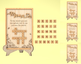Personalized Mothers Day Crossword Scrabble Sign svg, Gift for Mom, Floral Mom Sign svg, Mothers Day Gift svg, Laser Cut Glowforge