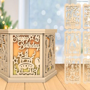 3D Geburtstag Teelichthalter Laser Cut Datei, Happy Birthday Lampe svg, Geburtstagsgeschenk svg, Geburtstagskerze Laterne svg, Laser Cut Glowforge