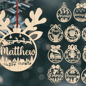 Lot de svg personnalisé ornement de Noël, nom personnalisé ornement SVG, famille ornement SVG, décoration de Noël, Glowforge découpé au laser, fichier numérique