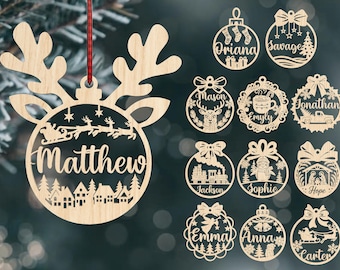 Personalized Christmas Ornament svg bundle, Custom Name Ornament SVG, Family Ornament SVG, Christmas Decor, Laser Cut Glowforge,Digital File