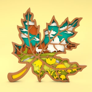 Multilayer Maple Leaf Art svg, Fox Szene svg, Herbstszene Kunst svg, Hello Fall svg, 6-Schicht-Kunststück, Laser Cut Glowforge, digitaler Download