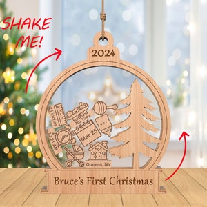 Personalized Baby&#39;s First Christmas Ornament SVG, 4D Shaker Ornament svg, Baby Snowglobe Ornament svg, Gift svg, Laser Cut Glowforge