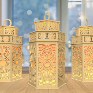File di taglio laser lanterna fiori mandala 3D, lanterna mandala svg, fiori mandala svg, lanterna candela fiori svg, taglio laser Glowforge