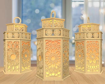 3D Mandala Flowers Lantern Laser Cut File,Mandala lantern svg, Mandala Flowers svg, Flowers Candle lantern svg, Laser Cut Glowforge