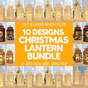10 kerstlantaarn bundel lasergesneden bestand, kersttafereel lantaarn svg, kerststal svg, kerst kaarslantaarn svg, lasergesneden Glowforge