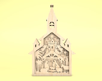 Multilayer Church Scene Art svg, Nativity scene svg, Christmas Scene svg, Birth of Jesus svg, 7 layer art piece,Laser Cut Glowforge,Digital